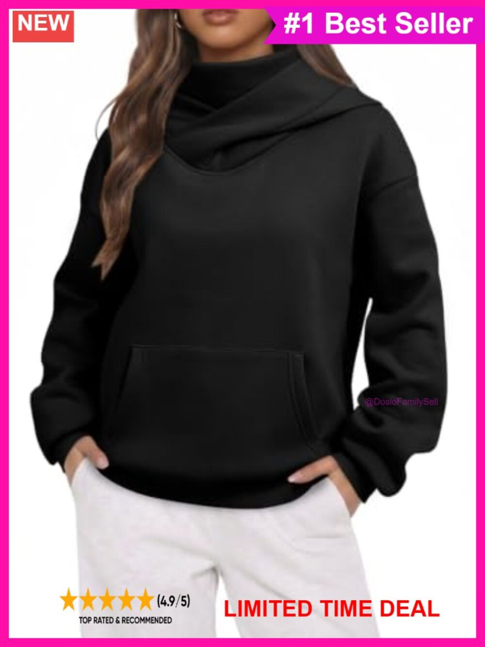 Oversized Mock Neck Fleece Lined Pullover Hoodie with Face Cover